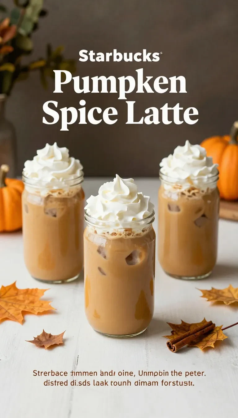 A frothy iced pumpkin spice latte in a clear glass with ice cubes, cinnamon, and whipped cream beside a warm hot pumpkin spice latte in a mug.