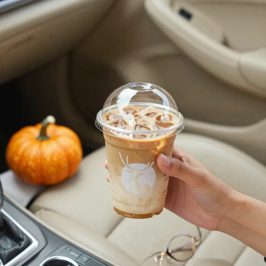 A creamy low calorie pumpkin white mocha topped with light whipped cream and a sprinkle of cinnamon in a cozy mug