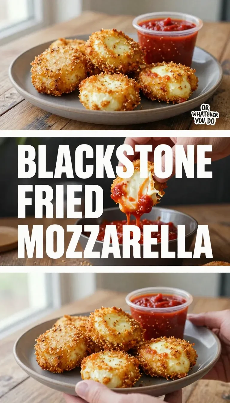 Golden brown blackstone fried mozzarella sticks served hot on a plate with marinara sauce