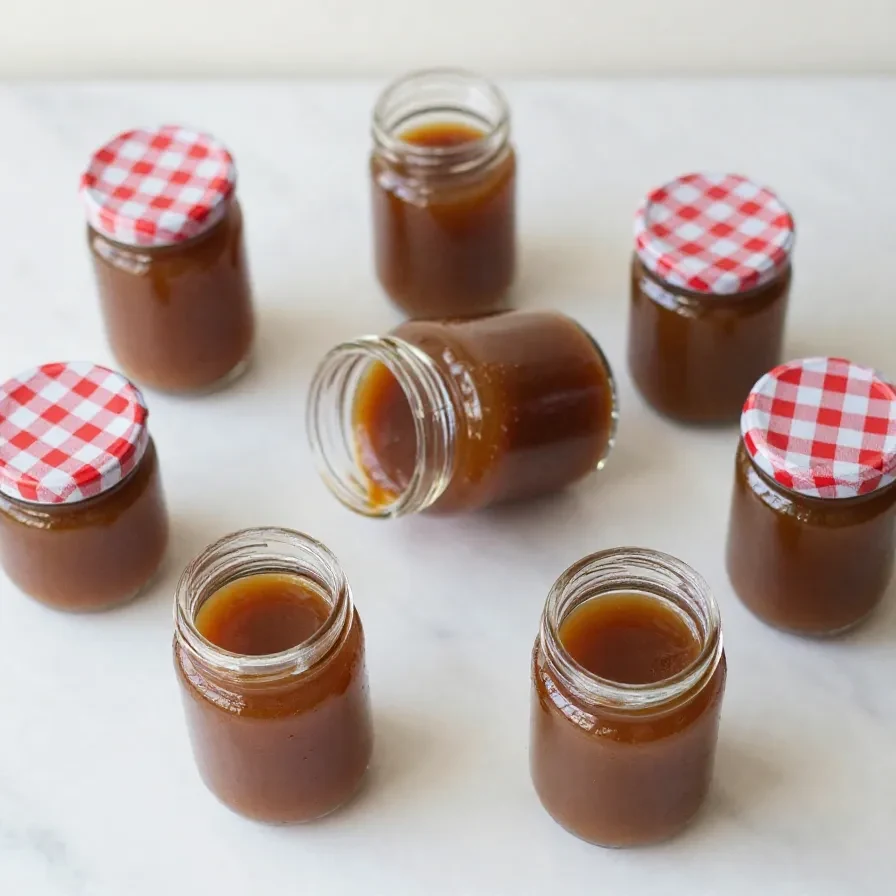 A glass bottle of pumpkin spice syrup surrounded by cinnamon sticks, star anise, and slices of pumpkin on a wooden table.