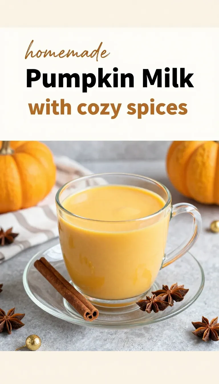 A creamy glass of pumpkin spice milk topped with cinnamon on a wooden table