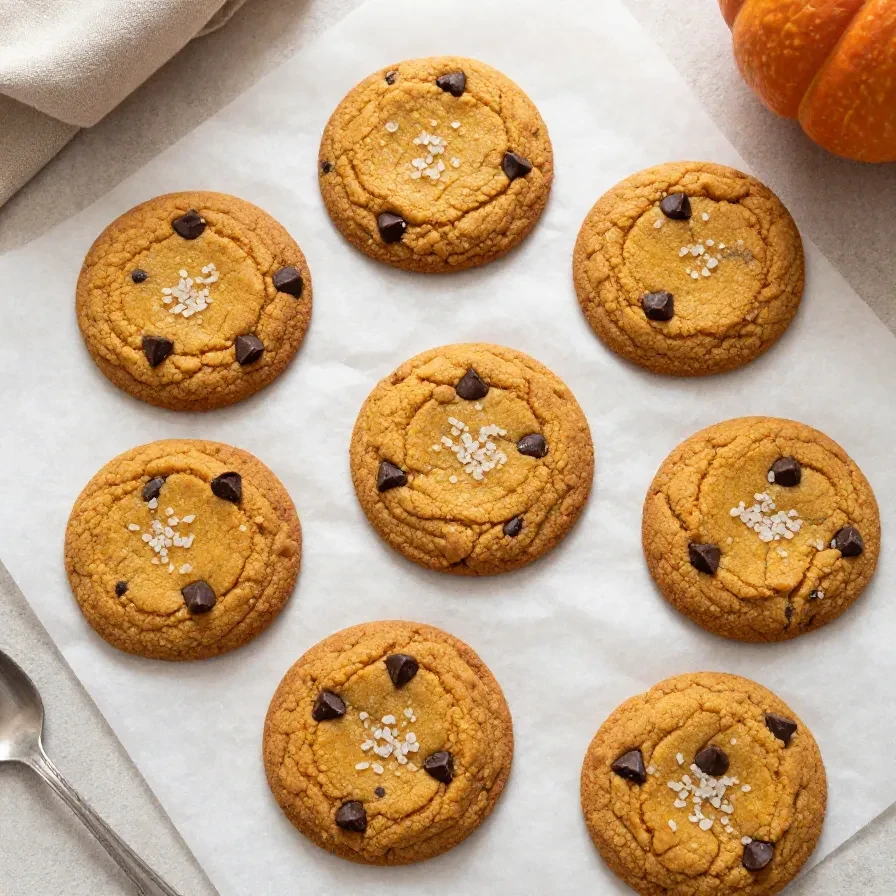 Soft gluten free pumpkin cookies topped with a light dusting of cinnamon on a white plate.