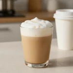 A homemade pumpkin spice latte in a clear mug topped with foam and cinnamon, styled as a healthy Starbucks dupe.