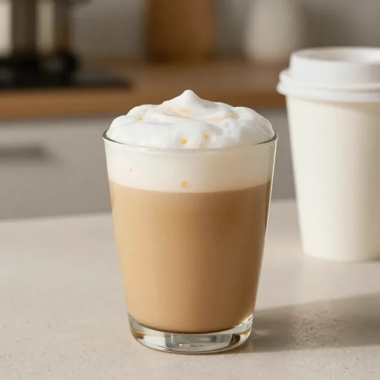 Healthy Starbucks Dupe: Pumpkin Spice Latte A homemade pumpkin spice latte in a clear mug topped with foam and cinnamon, styled as a healthy Starbucks dupe.